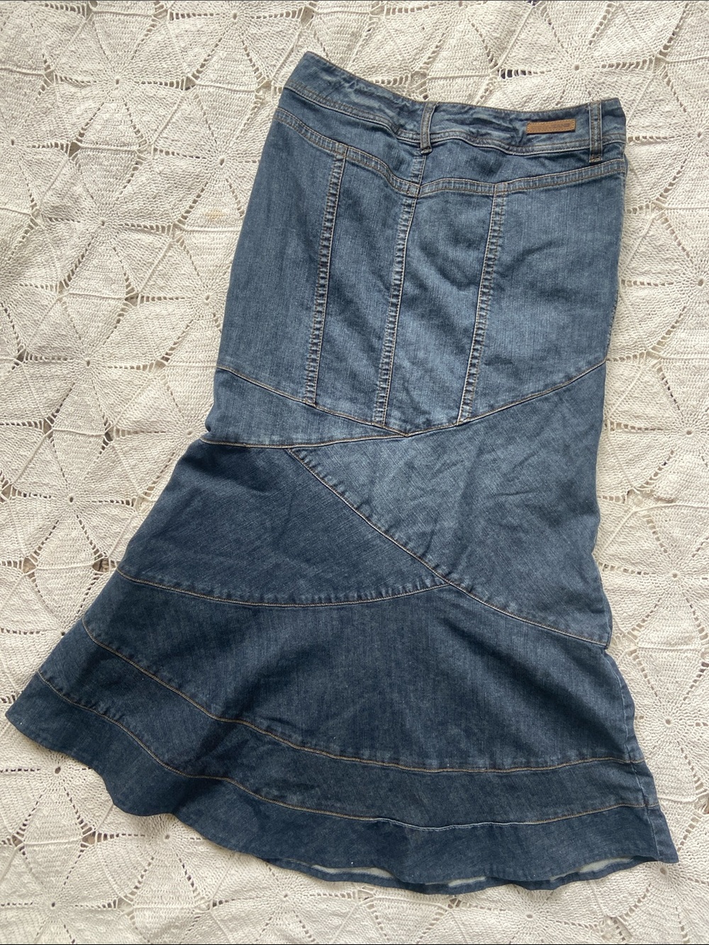 DKNY Vintage Y2k Denim Flared Tiered Maxi Skirt 4 - Picture 9 of 9